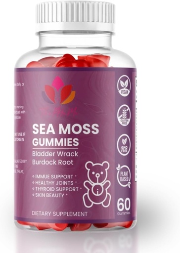 [BRSRAAQOBUBGYYI4] Organic Sea Moss Gummies with Bladderwrack & Dadzis Root – Vegan papildinājums General Wellness – 60 grāfs