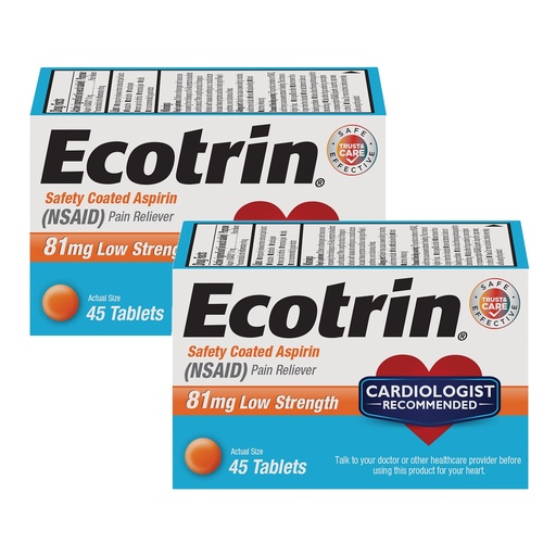 [BRSWIGQIOUPB433Y] Ecotrin Low Strength Safety Coated Aspirin, NSAID 81mg, 45 count (2 Pack)
