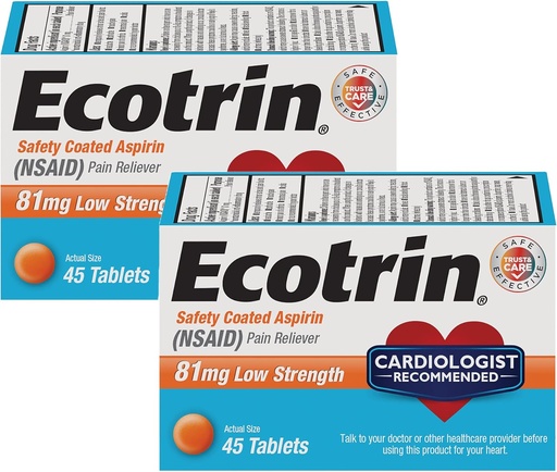 [BRSWIGQIOUPB433Y] Esotrin Low Strength Safety Coated Aspirin, NSAID 81mg, 45 count (2 Pack)