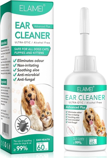 [BRSROAANOQHWGEQY] Ear Cleaner for Dogs, Dogs Ear Infection Treatment - Supports Soothing Dog Yeast Infection, Soothes Itchy & Inflamed Ears, Ear Odor, Pet Ear Care Supplement for Small, Medium and Large Dogs - 60ml