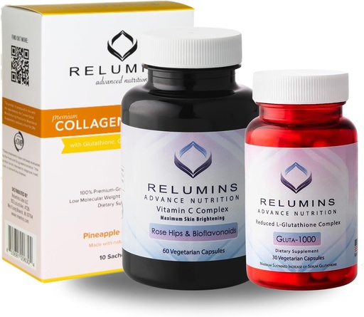 [BRSWGYIDCMNA2G3B] Relumins Premium Summer Glow Set – Collagen Pineapple, Glutathione 1000mg & Vitamin C – Antioxidant Support for Skin Health & Overall Wellness – 3-in-1 Beauty & Wellness Kit