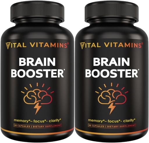 [BRSRMFA3CMARQG34] Vital Vitamins Brain Supplements for Memory and Focus (2-Pack)– Nootropic Brain Booster with Ginkgo Biloba, Rhodiola, B12 – Caffeine-Free Support for Adults & Seniors – 60-Day Supply