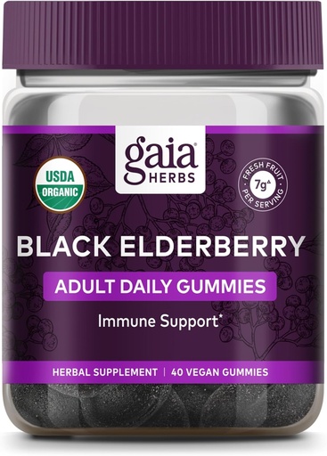 [BRSWYEL2CIOWKELF] Gaia Herbs Black Elderberry Adult Daily Gummies - Delicious Immune Support Supplement - Made with Certified Organic Black Elderberries for Immune System Support, 40 Gummies (20-Day Supply)
