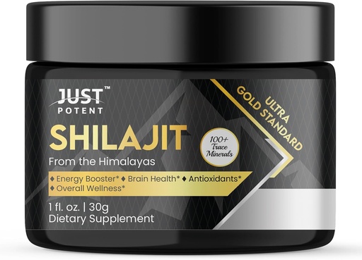 [BRSROHDRCAFRYETZ] Just Potent Ultra Gold Standard Shilajit Resin Supplement - 100+ Trace Minerals | 600mg Per Serving, 50 Servings | Fulvic & Humic Acids, Brain Health, Antioxidant, Energy, and Overall Wellness