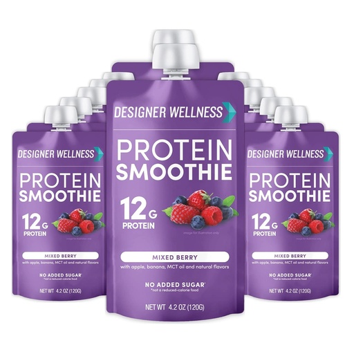 [BRSW2GI7B57GM3TU] Designer Wellness Proteine Smoothie, fructe reale, 12g Proteine, carbohidrat scăzut, Zero Adauga zahar, Gluten-Free, non-GMO, Fără culori artificiale sau arome, Berry mixt, 12 Conte