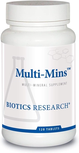 [BRSWGFQCCEFRQAIV] Biotics Research Multi-Mins (Potent Mineral Combination) Biodispoñible Suplemento multi mineral con mineral de quelados e mineral de traza de alimentos enteiros. Magnesio, cromo, iodo (120 tabletas)