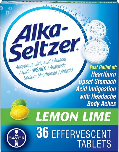 [BRSWGHQKDEAWKETG] Alka-Seltzer Lemon Lime 36 Effervescent Tablets (Pack of 2)