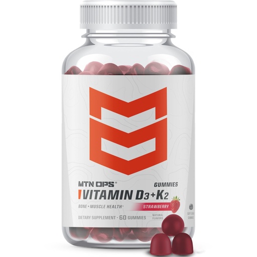 [BRSRAGQBBAMREYAZ] MTN OPS Vitamin D3 K2 Gummies, 5000 IU Vitamin D3 and Vitamin K2 MK7, Naturally Gluten-Free with Natural Strawberry Flavor, 60 Soft-Chew Gummies, 60 Servings per Container