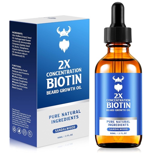 [BRSRAZQ5BACRU3DH] Beard Growth Oil - 2X Concentration Biotin Beard Oil for Men (2 oz) - Natural Mens Beard Oil with Argan Oil, Jojoba Oil and Vitamin, Beard Growth Softener, Moisturizer (Sandalwood)