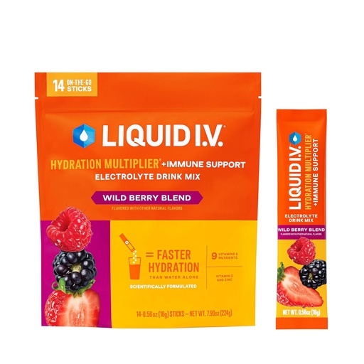 [BRSRMGQDBYCRQD3B] Liquid I.V.® Hydration Multiplier® +Immune Support - Wild Berry - Hydration Powder Packets | Electrolyte Powder Drink Mix | Convenient Single-Serving Sticks | Non-GMO |14 Servings (Pack of 12)