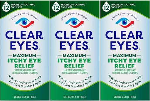 [BRSWGGAECICR623A] Clear Eyes Maximum Itchy Eye Relief Eye Drops, 0.5 Fl Oz (Pack of 3)