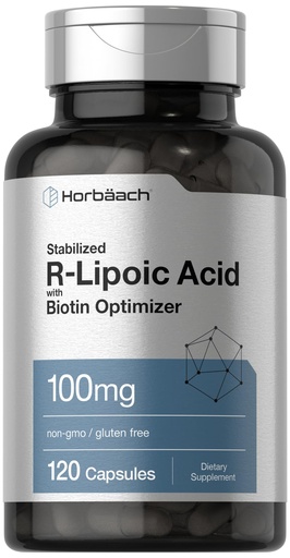 [BRSWGH3RDIORQ3L2] Horbaach R-Lipoic Acid 100 mg | 120 Capsules | with Biotin Optimizer | Stabilized R-Lipoic Acid Supplement | Non-GMO, Gluten Free