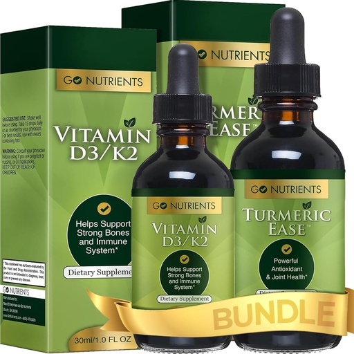 [BRSRMBQZO4FGAADP] Go Nutrients Liquid Vitamin D3 with K2 (MK-7) Drops & Turmeric Ease | Healthy, & Easy-to-Take Liquid Turmeric Extract with Black Pepper & Ginger, Turmeric Curcumin Liquid Extract