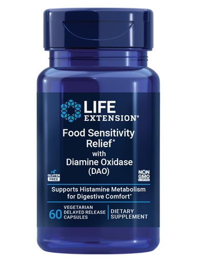[BRSRAGIPDJ7WC2DO] Life Extension Food Sensitivity Relief with Diamine Oxidase (DAO), Occasional Gas, Digestive Comfort, histamine Sensitivity, DAO Enzyme Supplement, Gluten Free, Non-GMO, Vegetarian, 60 Capsules