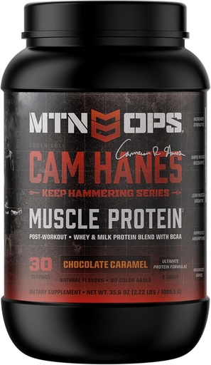 [BRSWGEL2AAFRYGY7] MTN OPS Cameron Hanes keep Hammering Whey Protein Powder, Chocolate Caramel Flavor, 30 Servings
