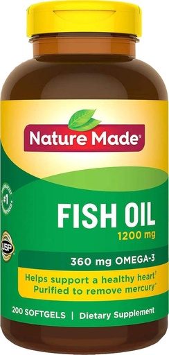 [BRSWIGICAJ4RG2IZ] Nature Made Fish Oil 1200 Mg (360 Mg Omega-3) 200 Liquid Softgels