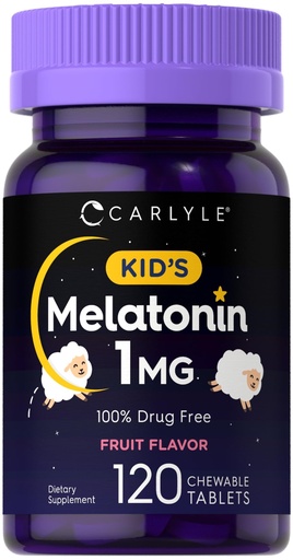 [BRSW2AYRBYNWGYLJ] Carlyle Kids Melatonin 1mg | 120 Chewable Tablets | Fruit Flavor | Vegetarian Supplement | Non-GMO, Gluten Free Formula