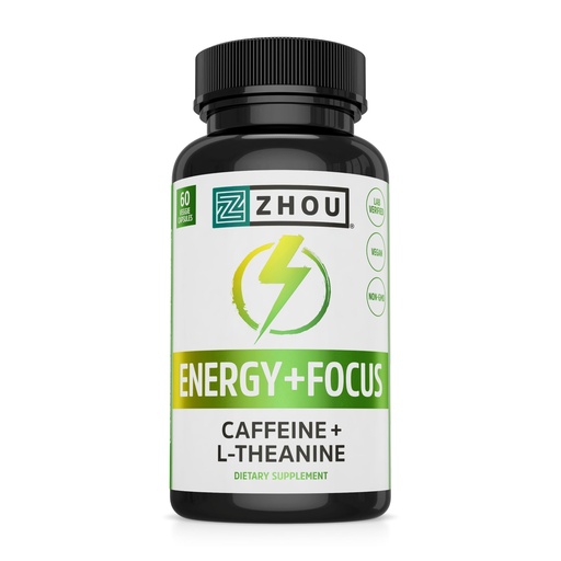 [BRSWK233OIOQCHTO] Zhou Energy + Focus - L Theanine Caffeine Pills, 200mg L-Theanine, 100mg Natural Anhydrous Caffeine Boost for Adults, Men & Women, Slow Extended Release - 60 Vegetarian Capsules (Pack of 1)