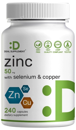 [BRSWYFARDIOWKC3Z] Deal Supplement Zinc 50mg with Selenium + Copper, 240 Capsules, 8 Month Supply, 3 in 1 Mineral Formula, Zinc Picolinate Complex Supplement, Supports Healthy Immune System for Adults and Kids