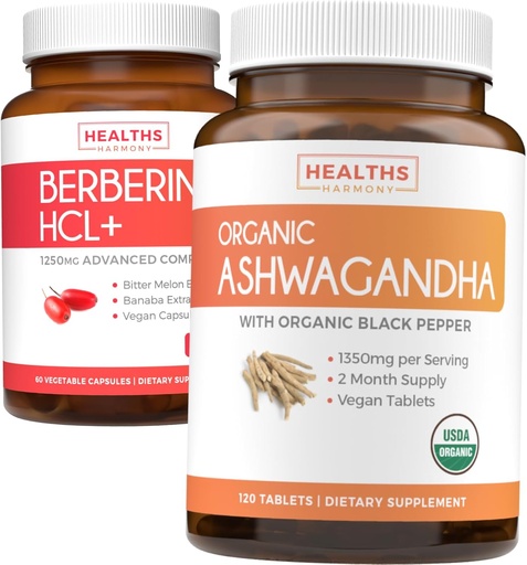 [BRSROHACPIPBO3TU] Save $4 (11% Off) - Buy Organic Ashwagandha & Berberine HCL+ - Nature's Synergy Duo - Berberine (60 Capsules) - Organic Ashwagandha Root Powder 1350mg Serve (120 Tablets) Natural Adrenal Help