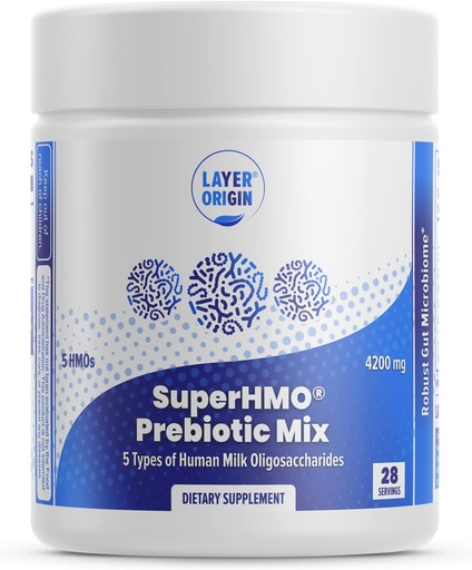 [BRSRMBT7OUNROFA6] Layer Origin SuperHMO Prebiotic Mix med 5-HMO Prebiotic Fiber til Gut, fordøjelse, hjerne sundhed - pulver, 28 Servere
