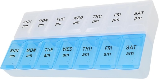 [BRSROGL5BV4AODT2] 7 Day Weekly Pill AM PM Organizador, ShysTech Large Pill Case Pill Box para pílulas / Vitamin / Supplements / Megatación (azul / branco)