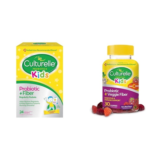 [BRSROCYOBB7AM3TK] Culturelle Kids Probiotic + Fiber Packets (Ages 3+) - 24 Count - Digestive Health & Immune Support & Daily Probiotic for Kids + Veggie Fiber Gummies (Ages 3+) - 30 Count