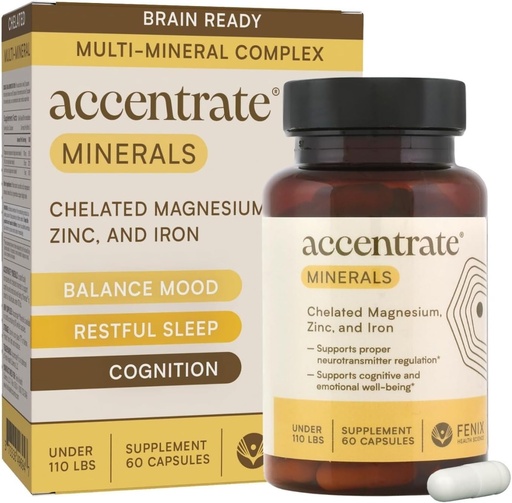 [BRSWYHAECR7GAF33] Accentrate Minerals - Magnesium Supplement for Kids – Chelated Magnesium Zinc Iron (Mg Zn Fe) – Mental Wellness Mineral Supplement for Focus, Mood & Brain Support – Bioavailable – 60 Capsules