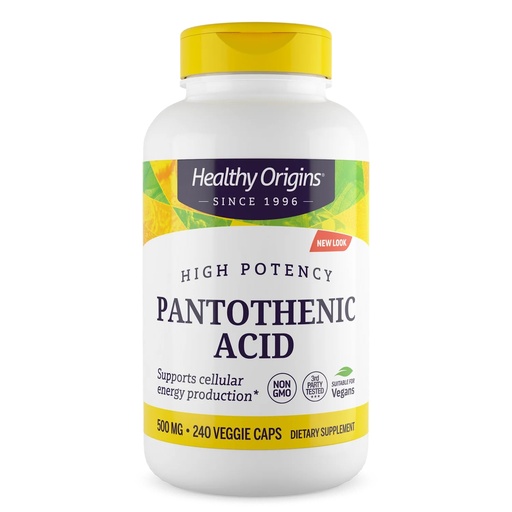 [BRSWYGQYAF6QM2DU] Healthy Origins Premium Vitamin B5 Pantothenic Acid 500 mg Vegan Capsules, High Strength, Energy Boost and Metabolism Support, Tiredness & Fatigue, Acne Supplement for Skin Care, White, 240 Count