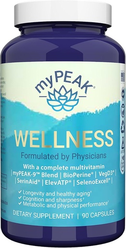 [BRSW2ZQZCUFWAHYZ] myPEAK Wellness Award- Winning Vegan Multivitamin-val ElevatP Ősi tőzegkivonat, Natural Astaxanthin, Iron, Resveratrol és Alpha GPC, Immunity Booster, All- in-One férfiaknak és nőknek, 90 gróf