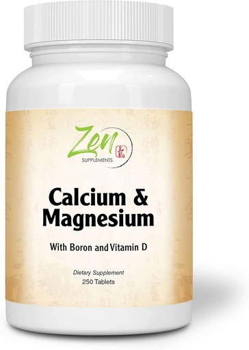 [BRSWY2YHAQFQE33P] Zen Supplements - Hi Potency Calcium & Magnesium with D3 & Boron for Enhanced Absorption, Supports Bone Health & Bone Density 250-Tabs