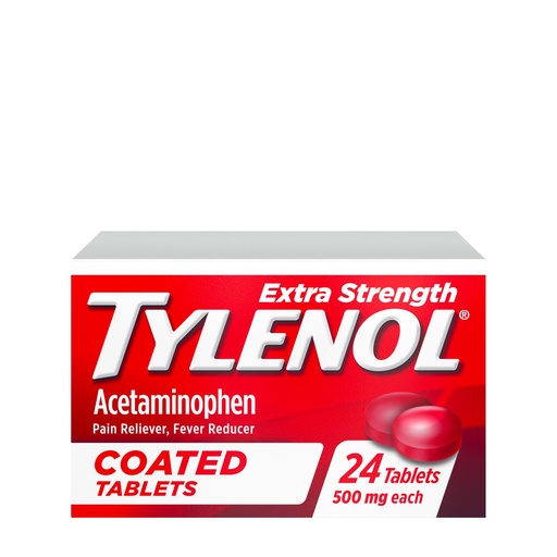 [BRSWKGD5CJ6R23T4] Tylenol Extra Strength Pain Reliever & Fever Reducer, Round Coated Tablets, 500 mg Acetaminophen Pain Relief Pills for Headache, Toothache & Minor Arthritis Pain, 24 ct