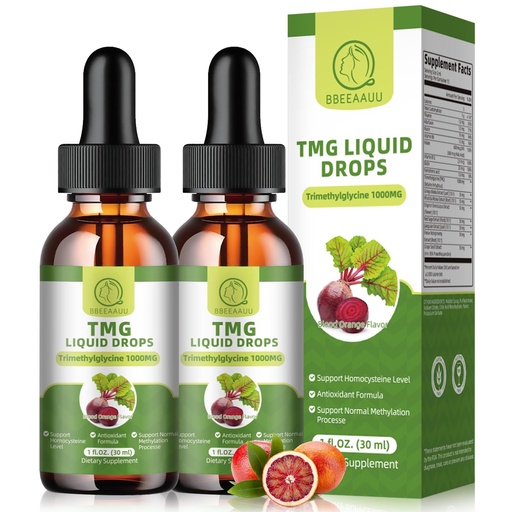 [BRSRAZILDIOQGYDL] TMG Supplements 1000MG - Trimethylglycine Liquid Drops, Betaine High Absorption, Supports Methylation, Liver Wellness & Cognitive, Non-GMO, Vegan, Blood Orange Flavor, 1 Fl.Oz (2 Pack)