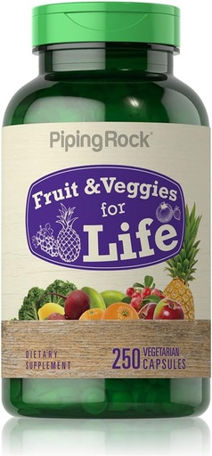 [BRSRMFQZB56BEDIZ] Piping Rock Fruits and Veggies Supplement | 250 캡슐 | 성인을위한 슈퍼 푸드 과일과 야채 비타민 | 채식주의, 비 GMO, 글루텐 무료