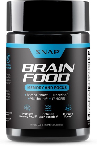 [BRSWGAITBEMQ2D3G] Snap Supplements Brain Booster Nootropics Supplement for Memory, Focus & Clarity, Bacopa Extract, Ginkgo Biloba, 60 Capsules