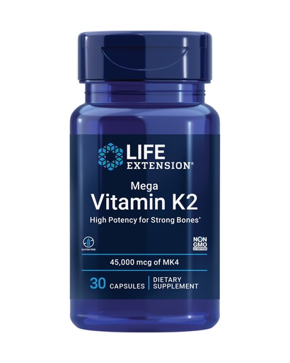 [BRSWYHY3OEGWK2YZ] Life Extension Mega Vitamin K2 High Potency for Strong Bones, clinically studied 45 mg K2 dosage, promotes healthy bone density, gluten-free, non-GMO, 30 capsules