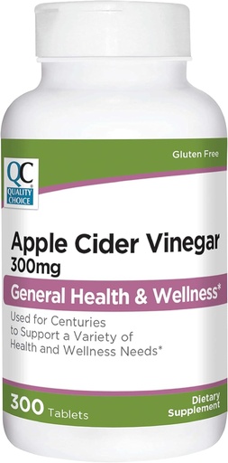 [BRSRMGT6O4BAEFLG] Quality Choice Apple Cider Vinegar 300 mg - General Health and Wellness - Dietary Supplement in 300 Count Bottles of Tablets