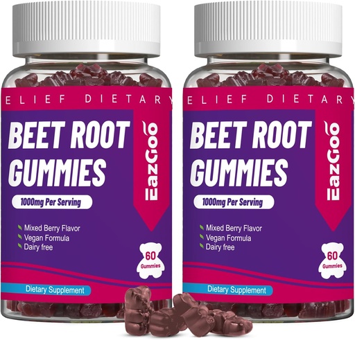 [BRSRAZQNA4ORQ3TL] Beet Root Gummies, Beet Root Soft Chews with Beetroot, Grape Seed Extract & Beet Root Powder, Vegan, Non-GMO, 120 Count