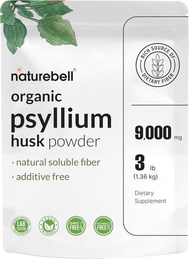 [BRSW2CAZCUCAKYDL] NatureBell Psyllium Husk Fiber Supplement, 9,000mg Per Servis, 3lb (48oz) Toz | Digestive & Gut Health | Plant-Based, Unflavored, Non-GMO, Gluten-Free-GMO, Gluten-Free