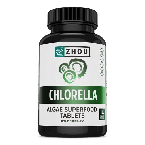 [BRSROYLROV6GEYDJ] Zhou Chlorella Tablets - Chlorella Supplement, Chlorophyll Vitamins, Pure Green Algae Superfood, Nutrient Rich Super Food Pills, Broken Cell Wall - 120 Vegan Tablets
