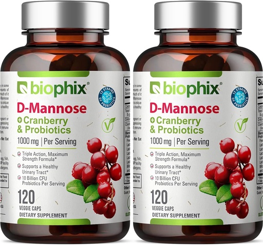 [BRSWGYL3OZYW2FL2] biophix D-Mannose 1000mg Capsules with Cranberry & Probiotics - D Mannose Supplements for Women - D-Mannose Pills for Urinary Tract & Bladder Health Support - Digestive Well-Being - 120 Vcaps 2 Pack