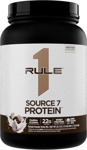 [BRSROBARBUDRAA3F] Rule 1 Source 7 Protein – Decadent Flavor, Velvety Smooth Texture, 22g Anytime Protein, and 10g Naturally Occurring EAAs Per Serving from 7 Premium Sources (1.8 Pounds*, Cookies & Cream)