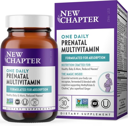 [BRSWYAAFAAFAKEL4] Bab Baru Prenatal Vitamin, Satu Harian Prenatal Multivitamin dengan Methylfolat + Chooline untuk Kesehatan Ibu & Baby, Gluten Free & Non- GMO, 30 Count