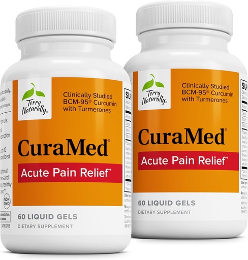 [BRSROEI2CIDQGCLH] Terry Naturally CuraMed Acute Pain Relief - Supplement with BCM-95 Curcumin & BOS-10 Boswellia - Black Sesame Seed Oil to Support Relief of Occasional Discomfort - 60 Liquid Gels (Pack of 2)