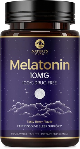 [BRSROAA2BZ6Q2HLA] Melatonina 10mg Suplementos de disuelve rápidos, Suplemento de Apoyo al sueño para adultos - Extra Strength 10 mg Melatonin Tablet for Restful Sleep Support, Strawberry Flavor, Sugar-Free Non-GMO - 60 Day Supply