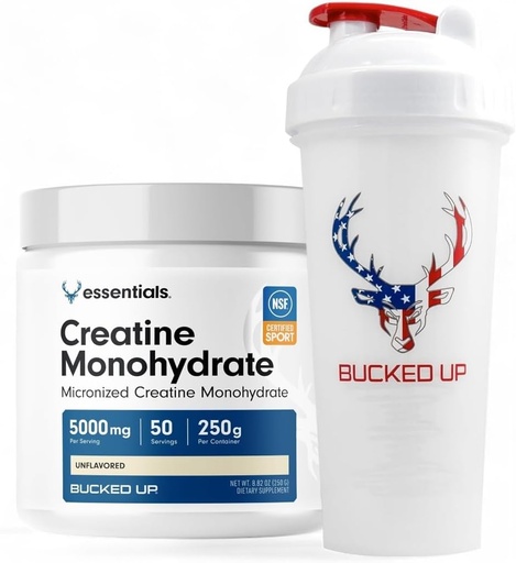 [BRSRABT3OZ7BQ3TV] Bucked Up Creatine & Shaker Bundle – Micronized Creatine Powder (250g, 50 Servings) + 28oz Leak-Proof BPA-Free Shaker Bottle for Optimal Mixing