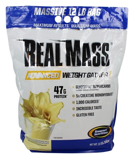 [BRSWIBDROB5AEC32] Gaspari Nutrition Real Mass: Advanced Weight Gainer, Protein and Complex Carb Blend, 50g Protein, 16g EAAs, Gluten-Free, 12 lbs (Vanilla Milkshake)