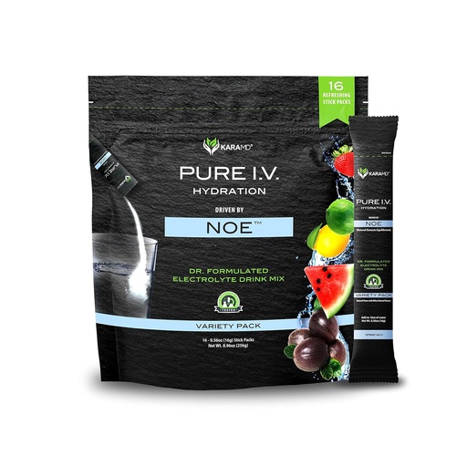 [BRSRMHYLO4OQGHTO] KaraMD Pure I.V. - Professionally Formulated Electrolyte 4 Flavor Variety Powder Drink Mix – Refreshing & Delicious Hydrating Packets with Vitamins & Minerals – 4 Flavor Variety - 1 Bag (16 Sticks)