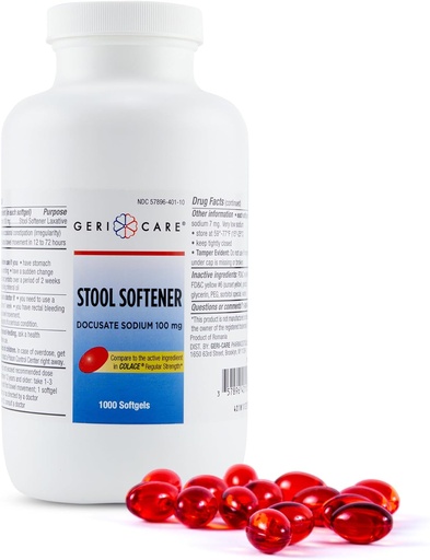 [BRSROAAEA4OQE3D4] GeriCare Stool Softener Docusate Sodium 100 mg, Laxative 1000 Count (Pack of 2)