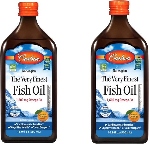 [BRSWIYY3PIDB6CIZ] Carlson - The Very Fined Fish Oil, 1600 mg Omega-3s,液态鱼油补充剂,挪威鱼油,野生捕食,可持续来源的鱼油液体,Orange,16.91 Fl Oz(包2)